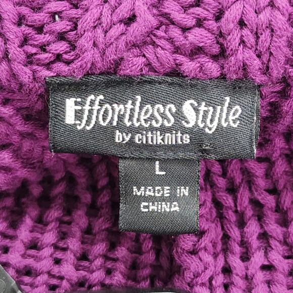 Effortless Style by Citiknits Sweater Womens L Purple Chunky Knit Fringe Trimmed - Picture 4 of 8